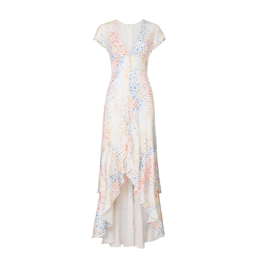 Anthropologie White Multicolor Speckled High-Low Maxi Dress